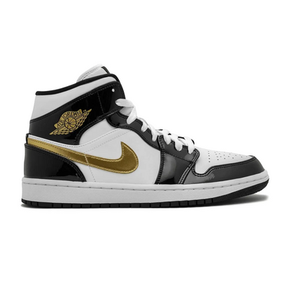Jordan 1 Mid Patent Black White Gold (GS)
