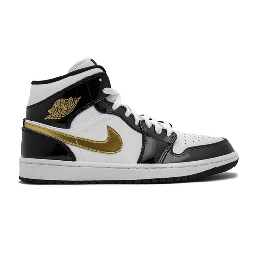 Jordan 1 Mid Patent Black White Gold (GS)